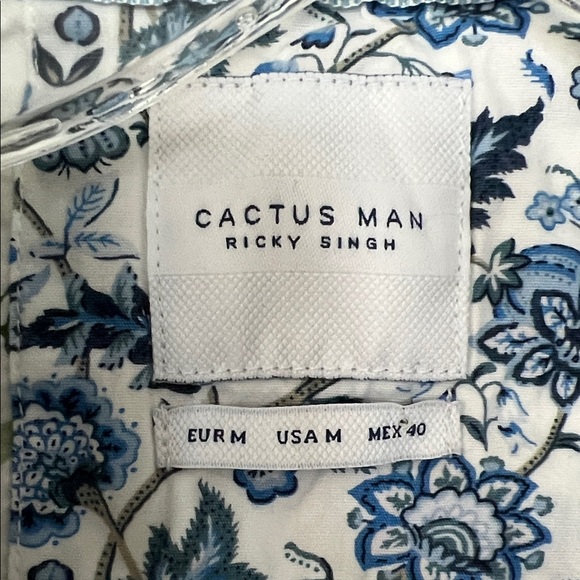 Men's Floral Button-Down Shirt - White with Blue and Red - Picture 2 of 5